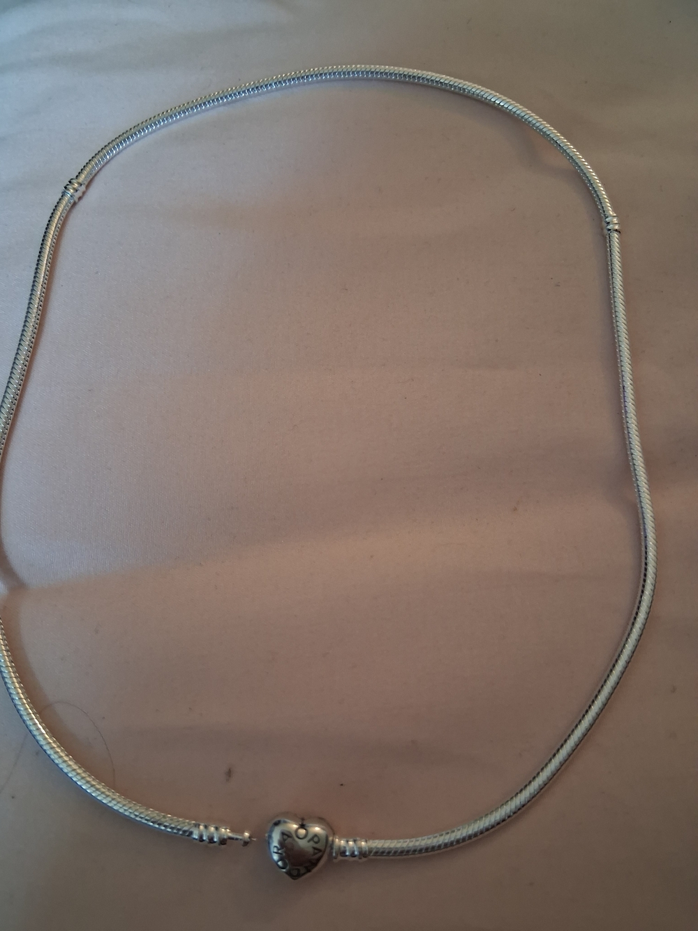Pandora Silver Heart Charm Snake Chain Necklace Sell As It Is
